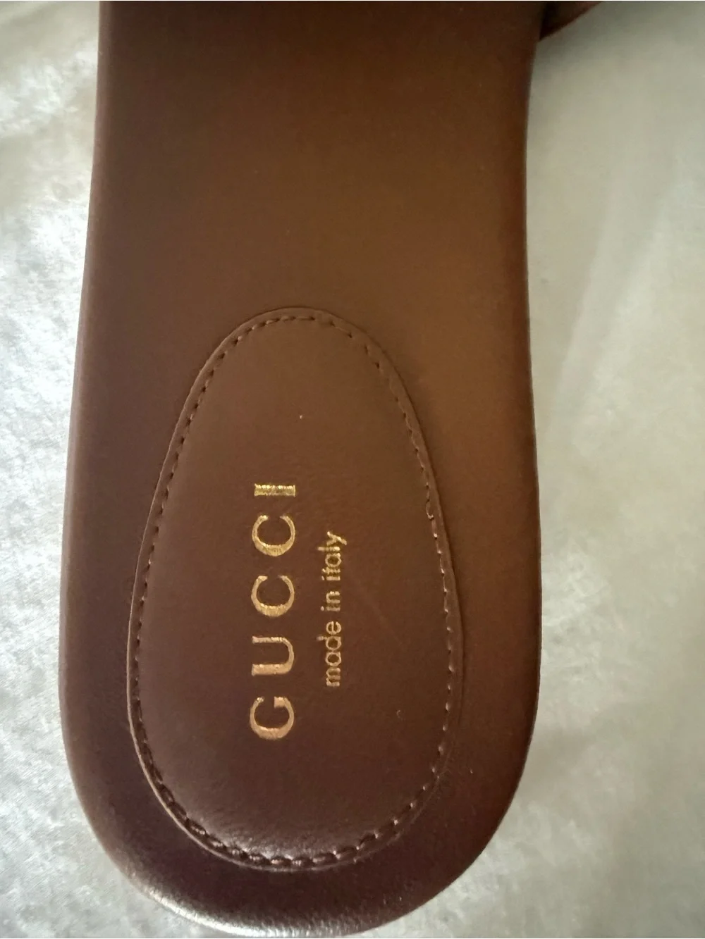 Gucci Brown Leather Logo Slide Sandals with Woven Upper - Picture 7 of 11
